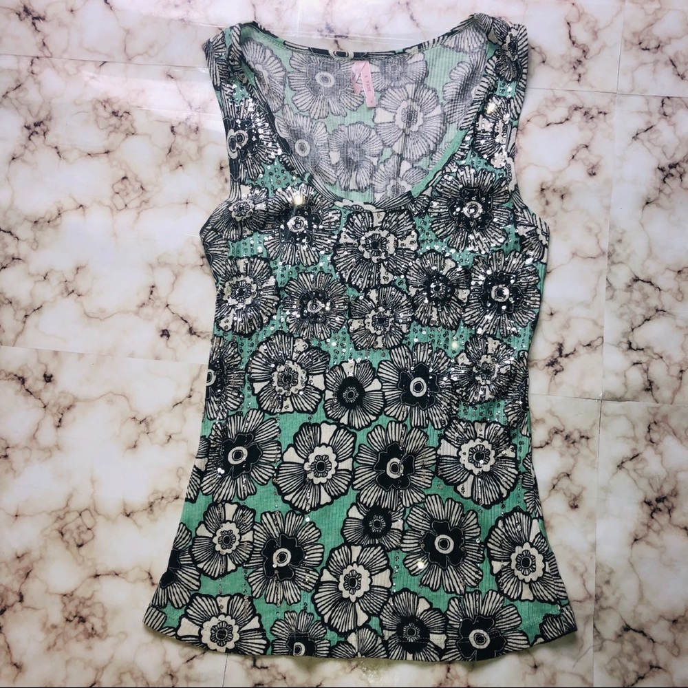 SPARLE & -FADE sparkly flower tank top medium